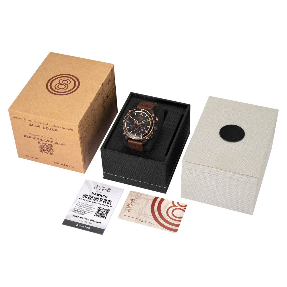 Jade Black Hawker Hunter Atlas Dual Time Chronograph AVI 8 Timepieces