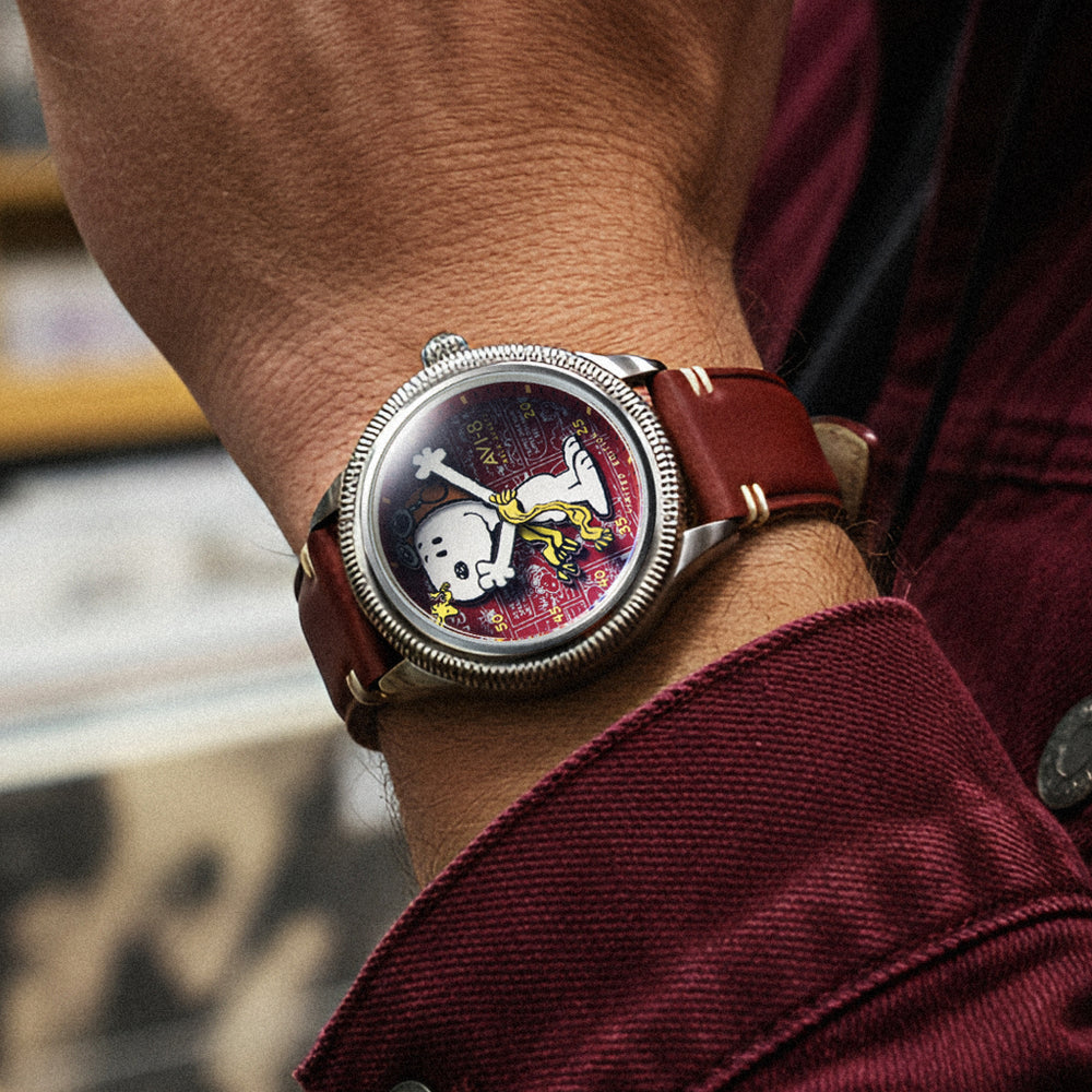 ぶどう 様WARP & WOOF キャスケット Doghouse Red | Flyboy Airmaster 40 Meca-quartz Peanuts Snoopy