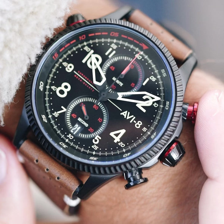 AVI-8 Orologio Pilota Uomo Hawker Hunter Duke Chronograph 43mm: Movimento Meca-Quartz Giapponese, Cinturino In Pelle, Ispirato All'Aviazione (Mod. AV-4080) - 5