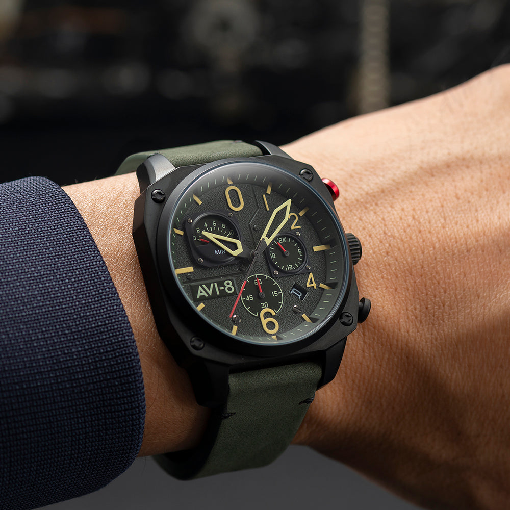 Deep Green Black Hawker Hunter Retrograde Chronograph AVI 8