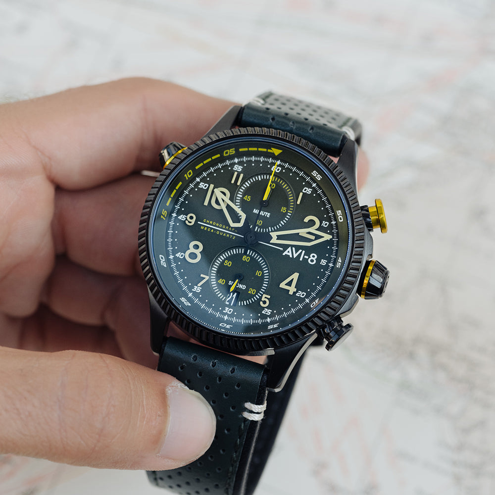 Orologio Pilota AVI-8 Hawker Hunter Duke | Cronografo Meca-Quartz Giapponese, Cinturino In Pelle, Cassa 44 Mm, Vetro Minerale | AV-4080